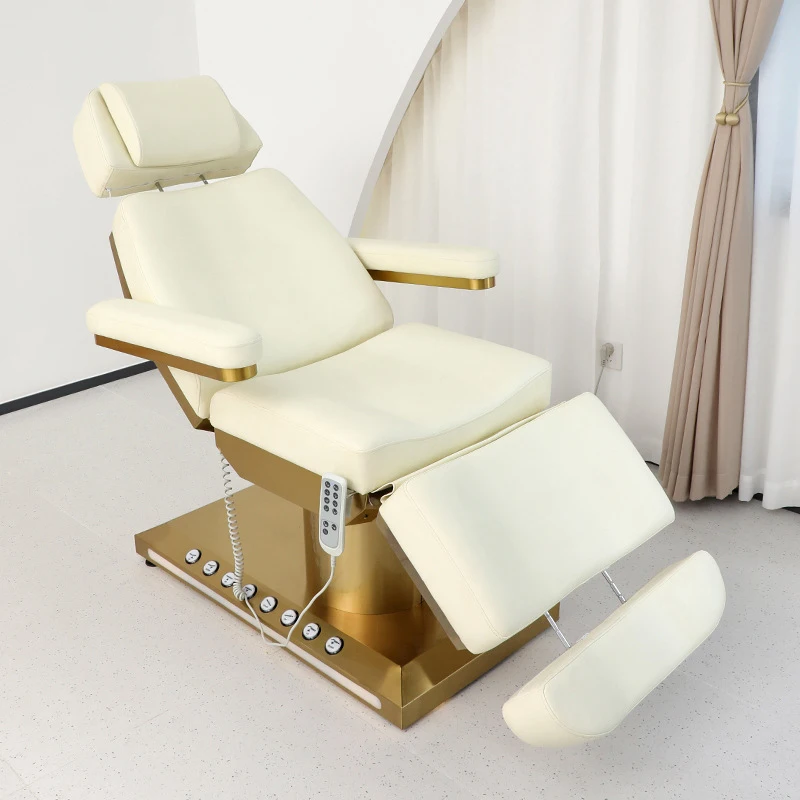 NEW Arrival 4 Motors Gold Base Electric Massage Bed Double Control Salon Spa Furniture Facial Beauty Bed With Good Price
