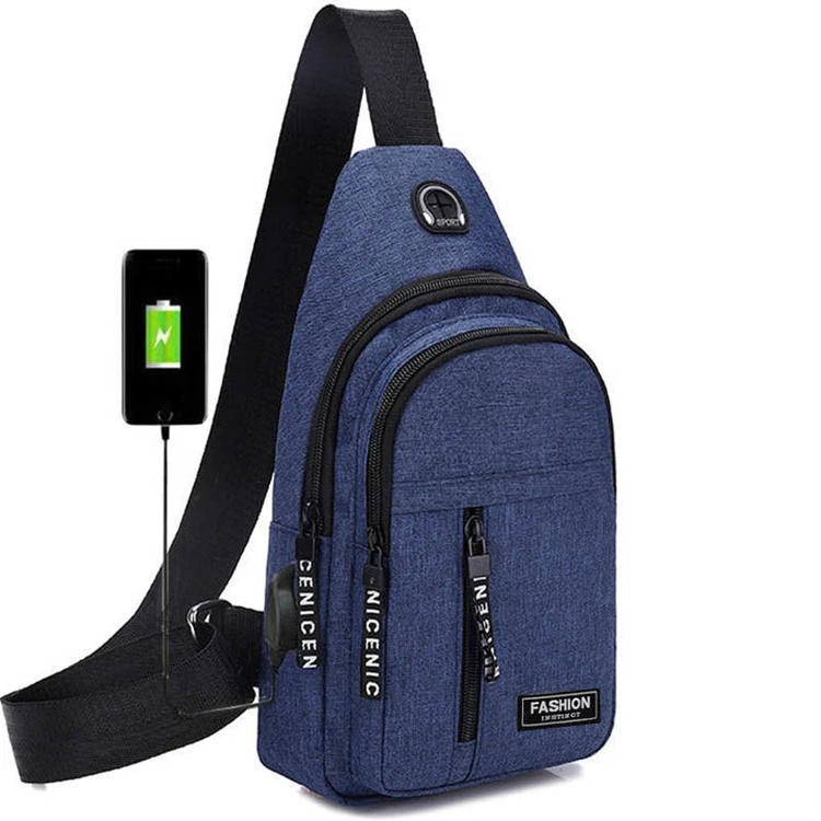 New style Splash proof water men multifunctional chest bag Portable travel shoulder bag with USB interface