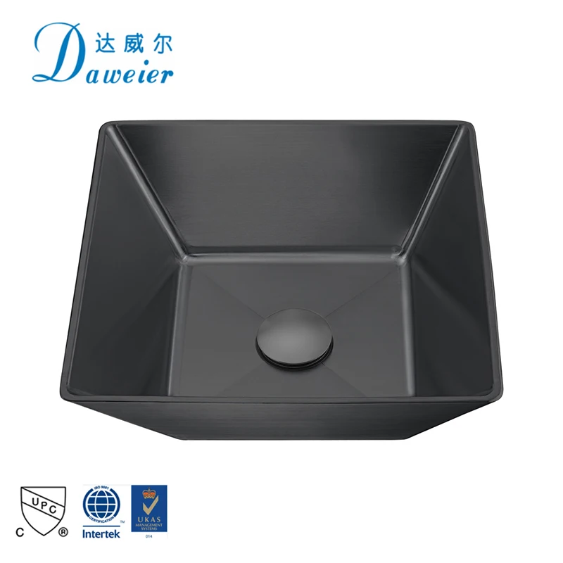 Factory Wholesale Stainless Steel Black Basin Bathroom Square counter top wash basin