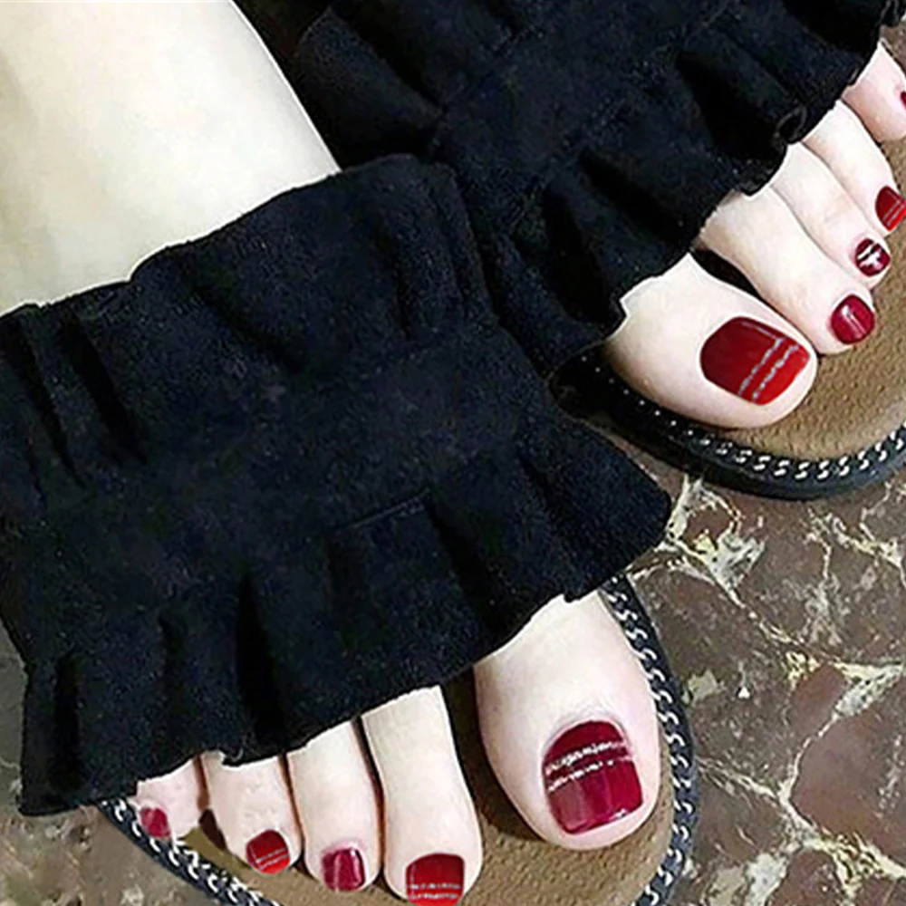 LF207 Artificial Finger Nails Private Label acrylic press on toe nails wholesale Almond Black French Short Gel Press On Nails