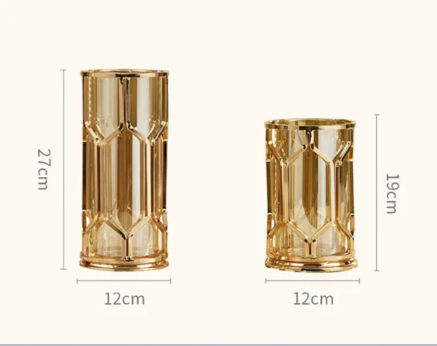 Современная золотая металлическая ваза со стеклом для украшения