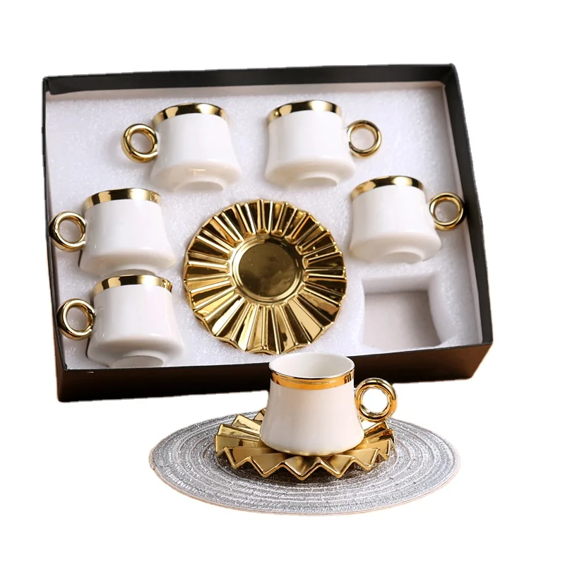 Ceramic Cup Set for Tea& Coffee Espresso Color Gold  Porcelain Turkish Cup and Saucer