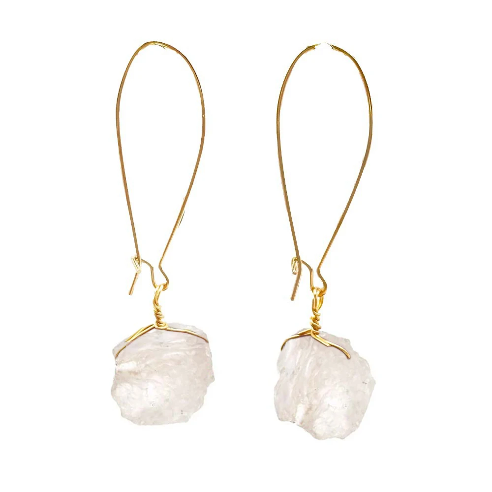 Irregular Stone Earrings Hand Wire Wrap Gem Natural Stone Tumbled Rough Earrings Mineral Crystal Earrings For Women