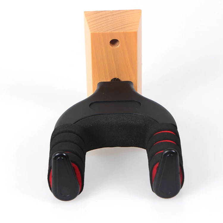musical accessories metal guitar holder auto-locking wall guitar hook with solid wood base