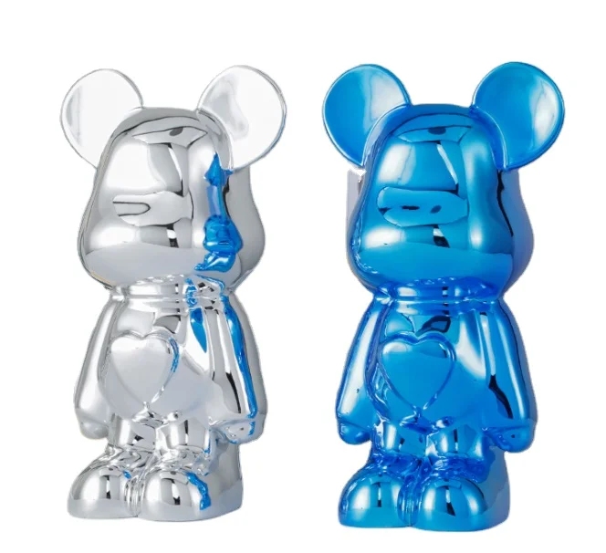 Resin Home Decoration Sculpture Chromed Plating Pink Cartoon Bears Statue Ornaments Handcraft
