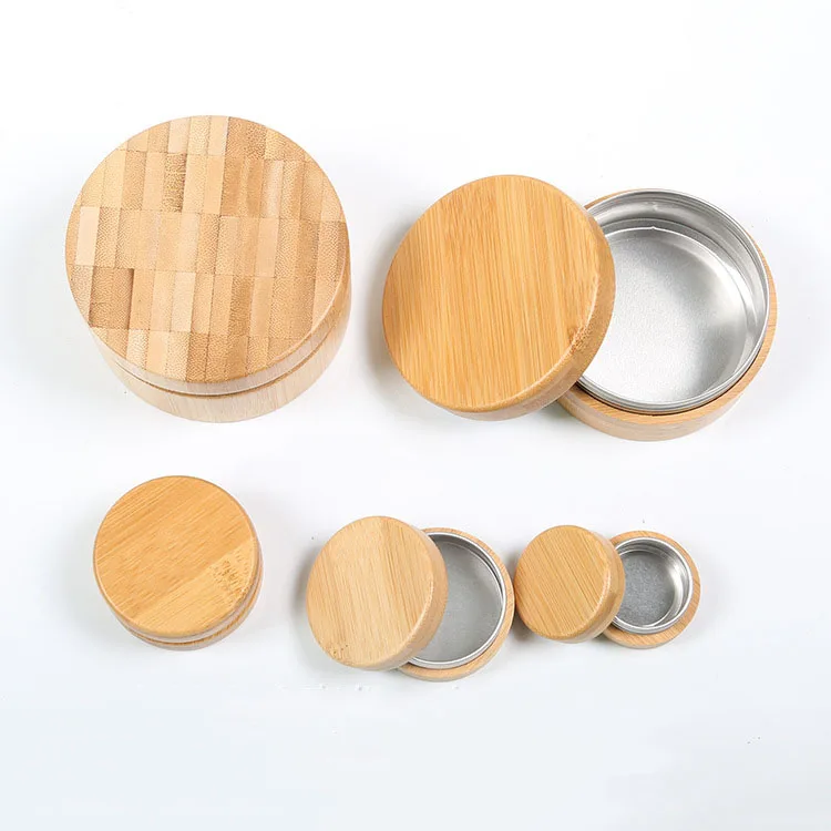 High quality handmade wood custom cylinder small round cream cosmetic salt jewelry stash storage tea bamboo box