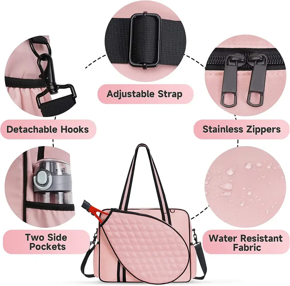 High Quality Water Resistant Leather Shoulder Travel Pickleball Paddles Bag Beach Tennis Rackets Bag For Women