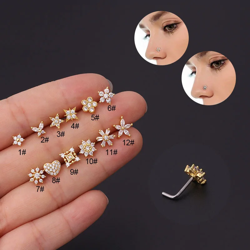 New Creative 20g Stainless Steel Non-allergic Zircon Nose Stud Nose Ring Body Piercing Jewelry for
