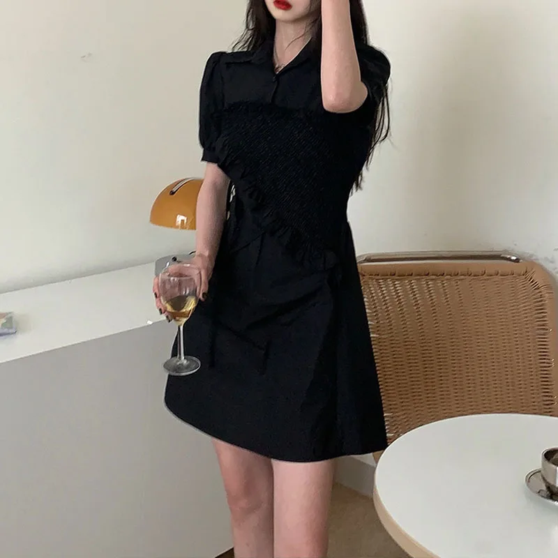 
A Summer Elegant Black Dress Women French Gothic Lantern Sleeve Shirt Dress Female Evening Party One Piece Dress Korean Y2k 