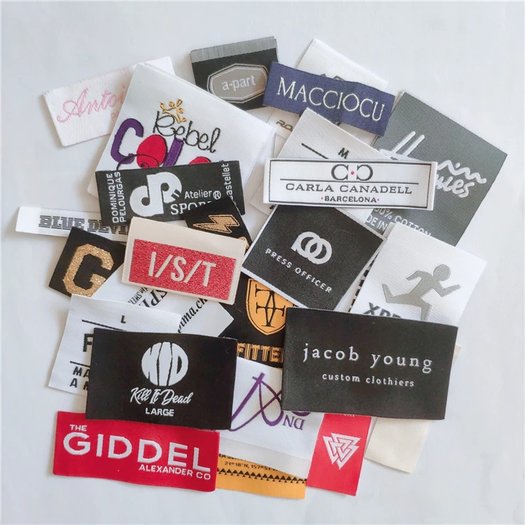 Customized logo brand design high density end folded textile iron on cheap woven satin garment label