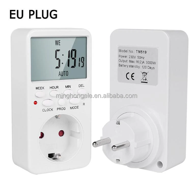 EU UK US FR plug  available 220V 230V Big LCD display weekly programmable automatic timer socket plug
