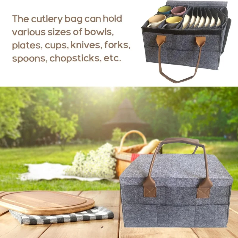 Plate Holder Camping Dinnerware Storage Felt Tableware Storage Bag for Cupboard Glass Mug Kitchen Accessories