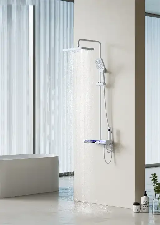 2024 new design bathroom white piano key thermostat shower head faucet luxury piano key hot cold shower set