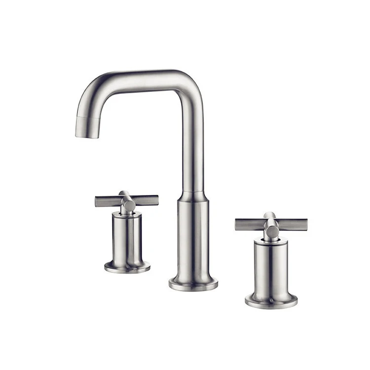 Бортике: цинковый сплав 3 отверстия двойная перекрестной ручка с высоким уровнем дуги Широкое Ванная комната Сплит кран для