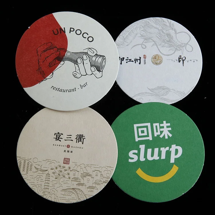 Thick Paper Coasters 0.5mm 1mm 2mm Hotel Coffee Shop Bar Custom Printed Logo Disposable Absorbent Coasters Beer Cup Mats