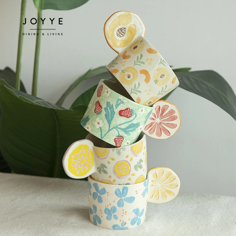 JOYYE custom hand painted apple fruit shaped cup mug set 300ml creative organic cute mugs and cups