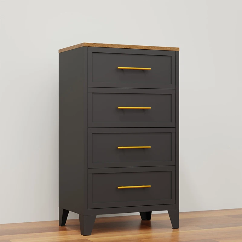 steel and wood furniture modern Bed Side Cabinet steel nightstand organizer bedroom chest of drawers with four drawers storage
