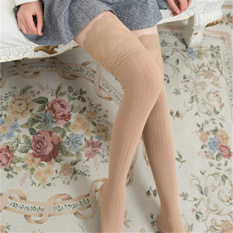 OEM Wholesale Warrm America Custom Label Fashion Creative Non-slip Over Knee  Women Lace Stockings
