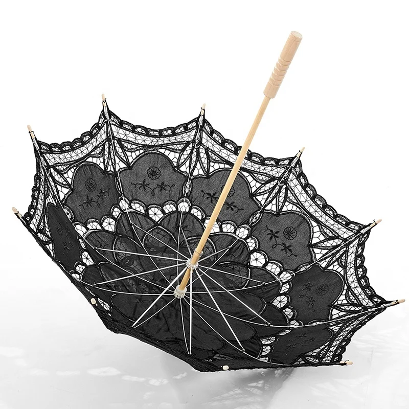 PUNK RAVE WS-549QTF Women Gothic Cotton Lace Umbrella Black Hollow Out Embroidery Umbrella