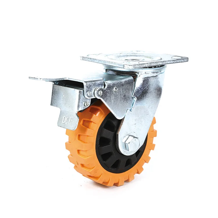 Weihang 5inch 125mm heavy duty PU hummer swivel caster wheel with plastic core and double  brake