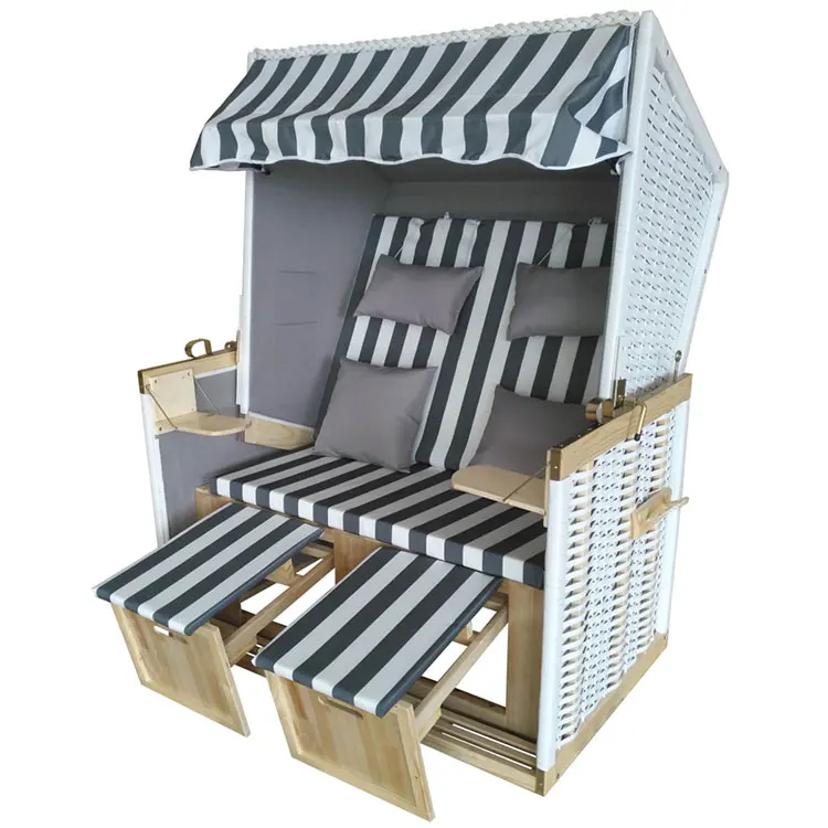 Outdoor Sun Bed Folding Beach Chairs Folding Leisure Strandkorb With Sunshade