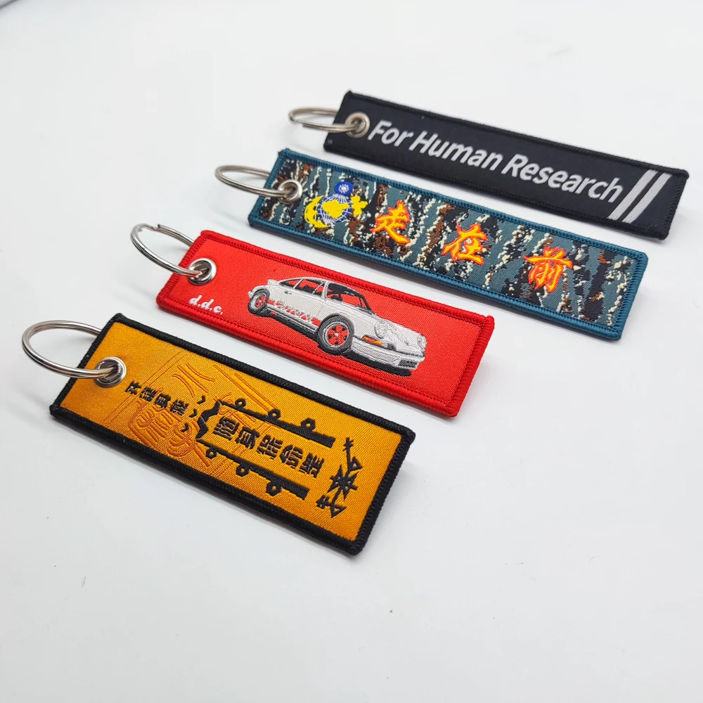 Custom Fabric Key Flight Car Tuning Racing Sports Embroidered Hook Strap Street Custom Jet Tag embroidery Keychain