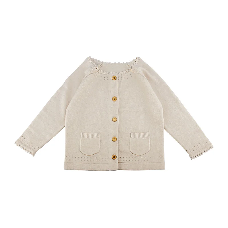 New design fashion kid baby girls boutique clothing long sleeve wool cashmere plain thin knitted sweater cardigan