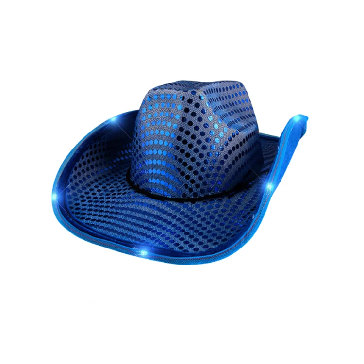 Wholesale Plastic Flashing Glowing Cowboy Cap Neon Decor Cowboy Led Light Up Festival Hats  Party Hats For Adult