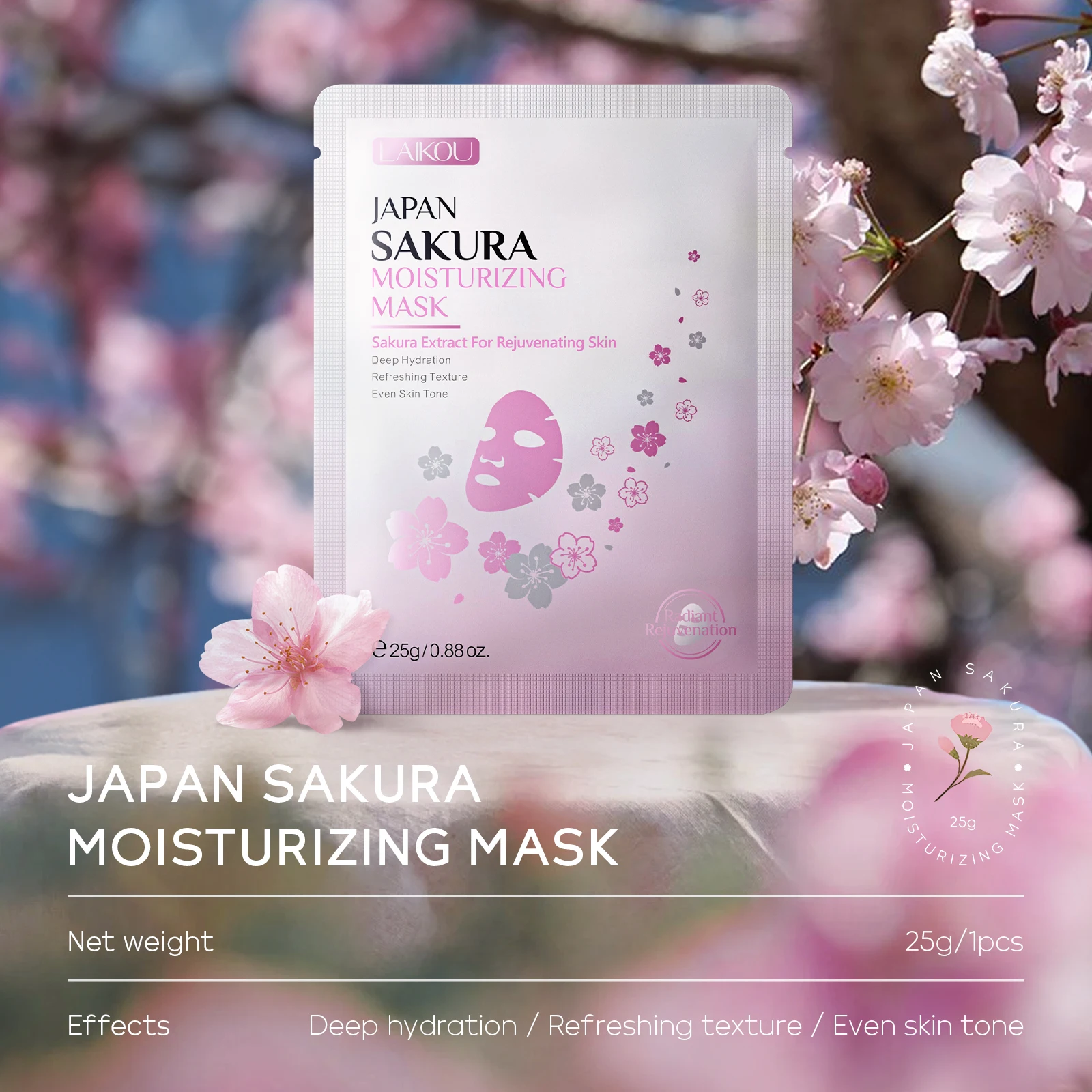 Японская увлажняющая маска LAIKOU Sakura Омолаживающая кожа глубокая гидратация Освежающая текстура ткань достаточно эссенция для лица