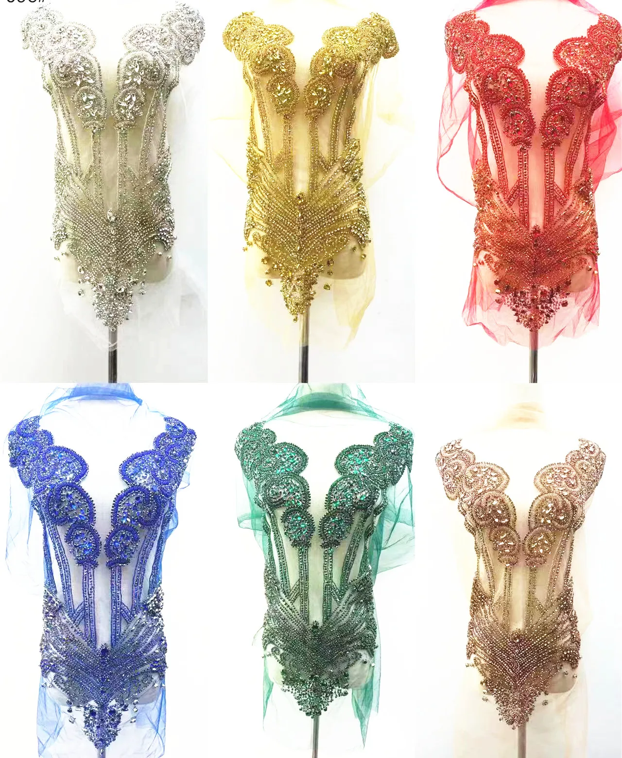 RM510 Bling Crystal Color Stones Hot Pink Rhinestone Applique patch for bridal wedding dress bridal bodice appliques for dress