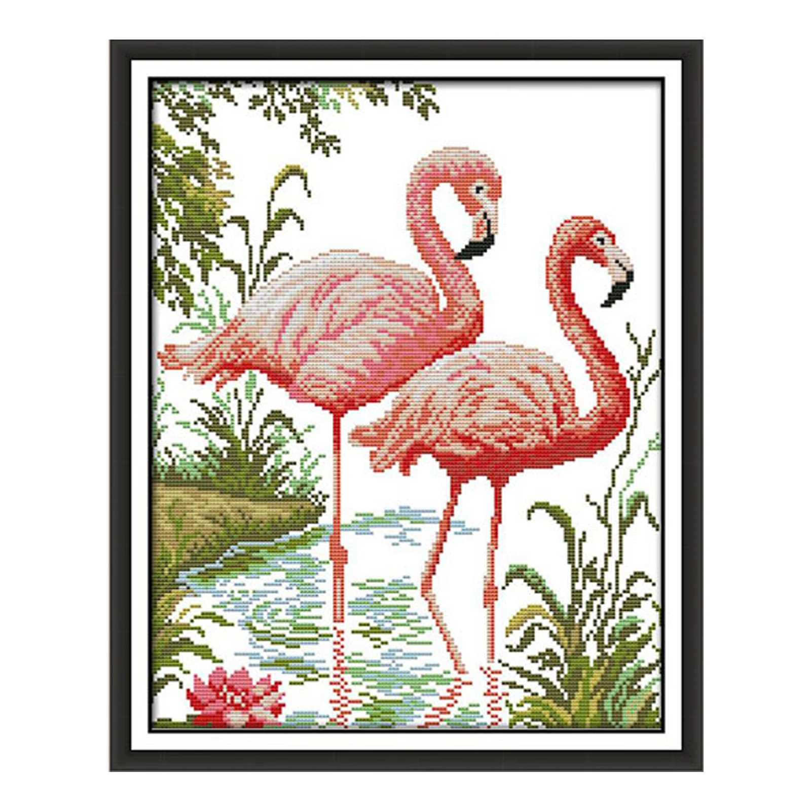 Diy Handicrafts Needlework Embroidery Flamingos In The River Cotton Thread Printing Cross-stitch Frameless Home Wall Decor