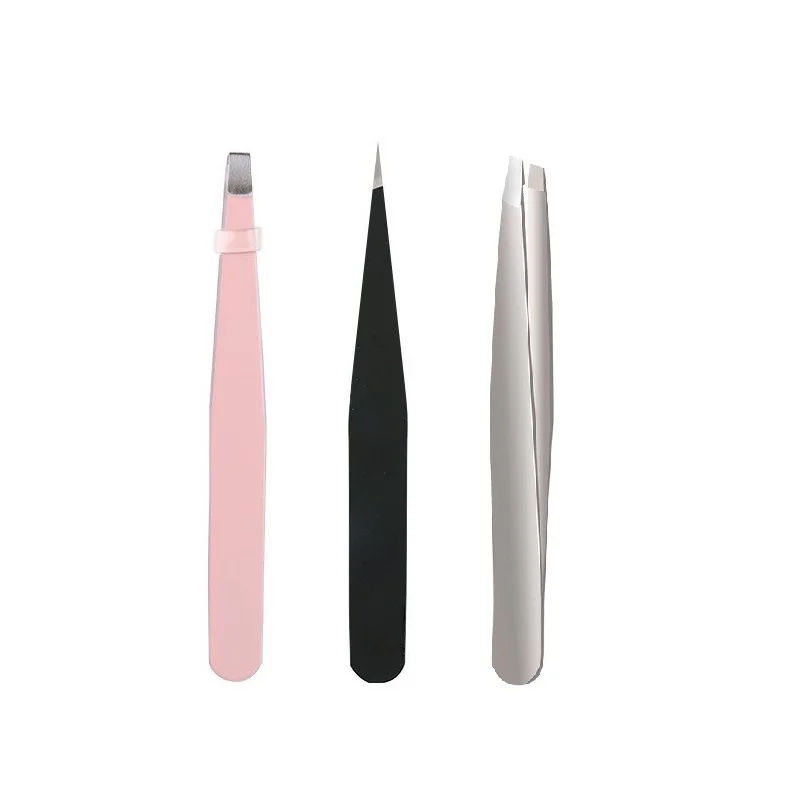 Stainless Steel Tweezer Anti-static Black Pointed Slanted Flat Eyebrow Tweezer Eyelash Tweezers
