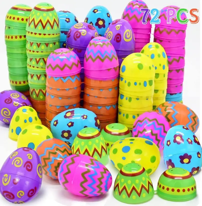Easter Eggs Plastic Printed Fillable Easter Egg Party Favor Hunt Game Basket Stuffers Fillers Assorted Colors