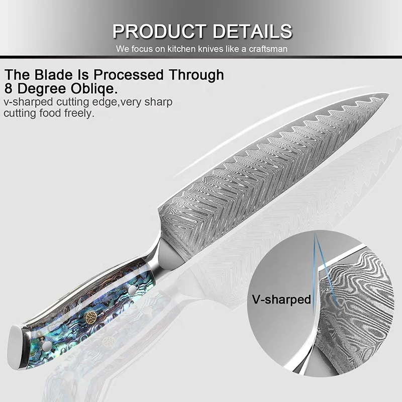 5PCS Damascus Steel Set Damascus VG 10 Chef Knife Set Japanese Santoku Knives with Exquisite Shell Abalone handle