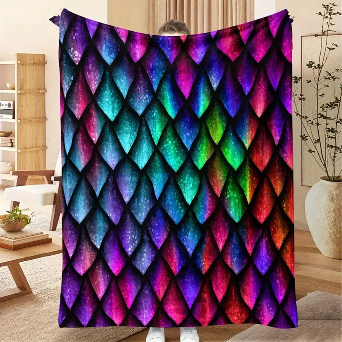 Tri-color Dragon scale printed blanket Soft warm comfortable blanket suitable for sofa bed office blanket
