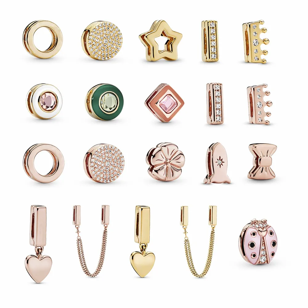 Original Sparkling Pave Round Heart Reflexions Series Clip Charms 925 Silver Fit Original Brand Reflexions Bracelet Jewelry DIY