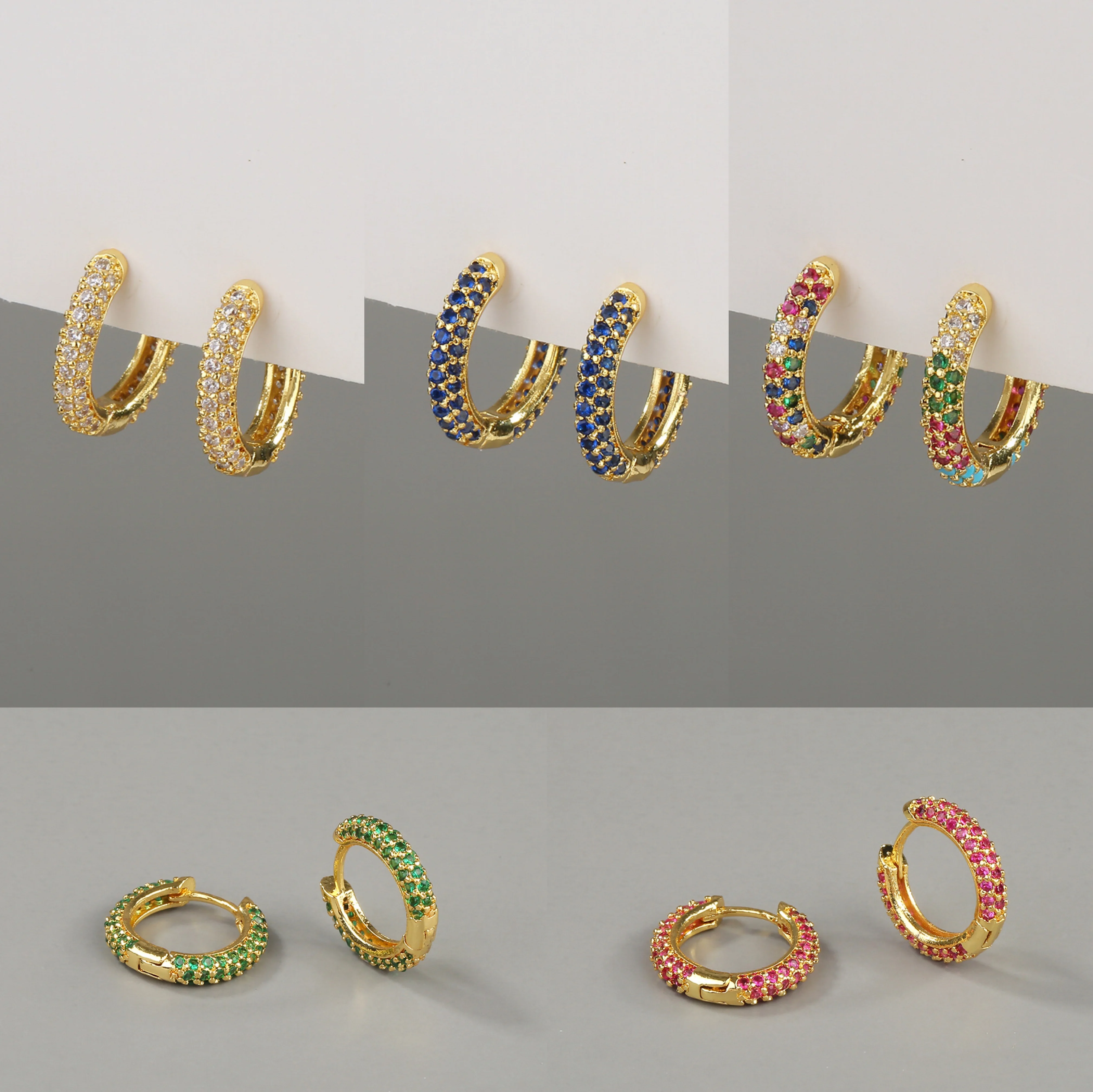 Fancy Hanging 16mm 18mm Zirconia Cartilage Earrings Ear Buckle Cool Girl Rainbow Boho Stud Upper Ear Earrings, Cuff Earrings