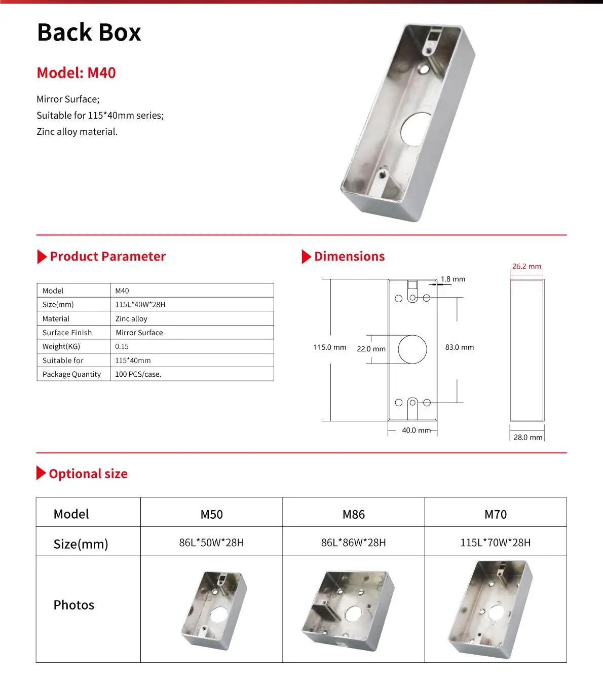 Frosted Surface Zinc Alloy Metal Access Switch Bottom Box 115*40 Exit Button No Touch Stainless Back Box