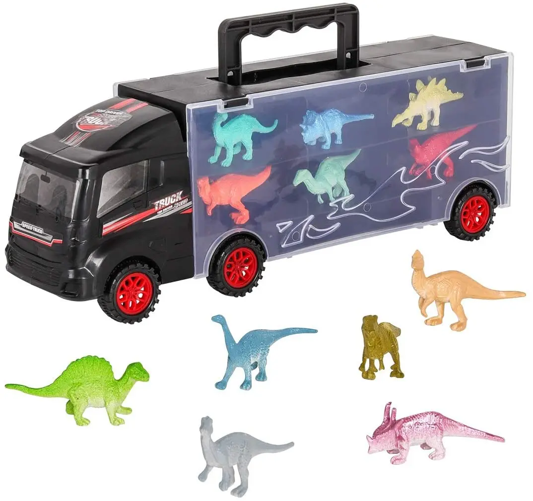 2021 Black Friday Toddlers Kids Tractor Trailer Car Toy for Boy 6 Mini Plastic Dinosaurs Toy Truck Car Dino Carrier Toy Trucks