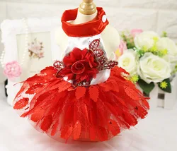 2021Hot Selling Designer Clothes Lovely Dog Wedding Dress Shiny Leaves Style Skirt Formal Pet Dress