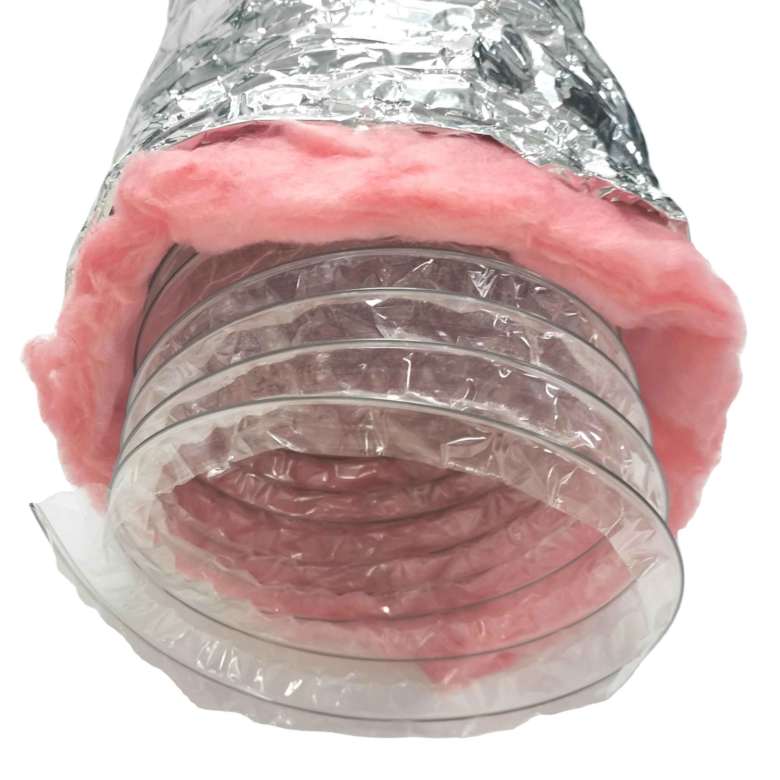Insulated Flexible Duct R6/R8 pink Fiberglass Inner Black PET for ventilating system
