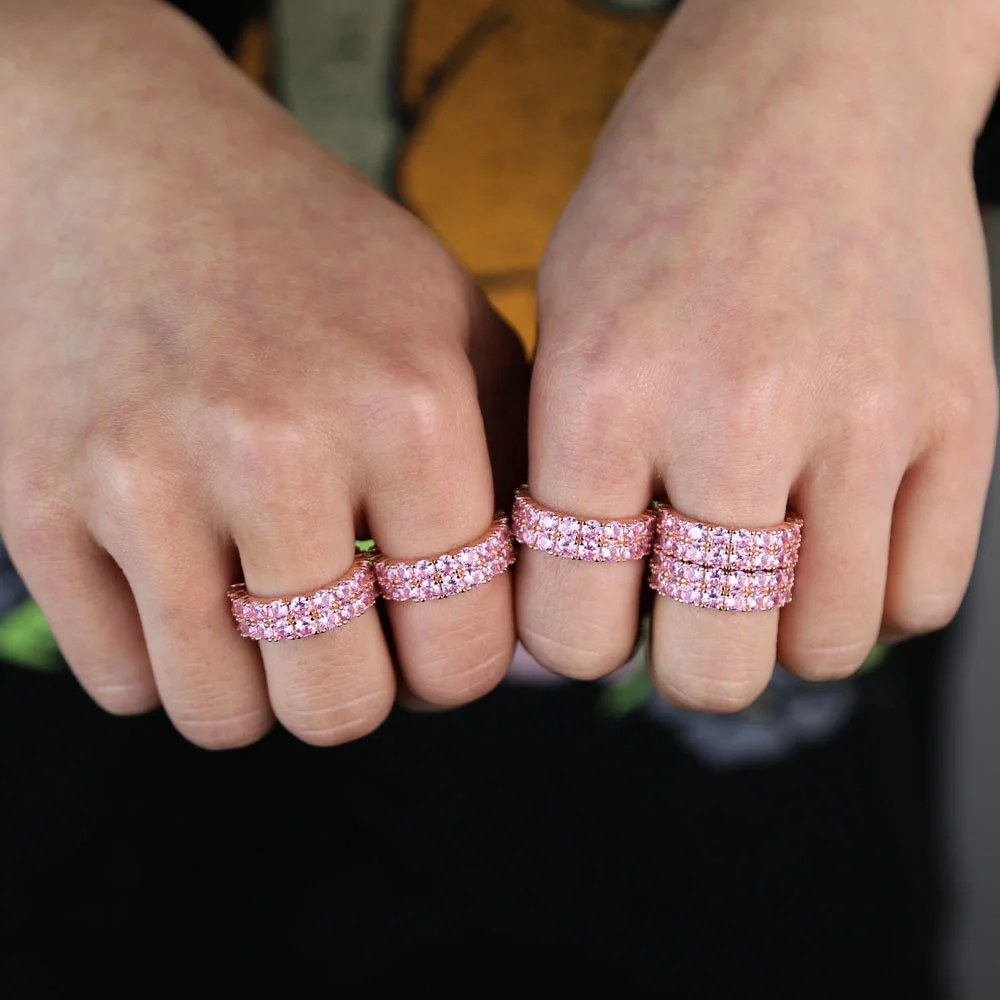 rose gold pink cubic zirconia cz double row cubic zirconia cz eternity engagement band ring