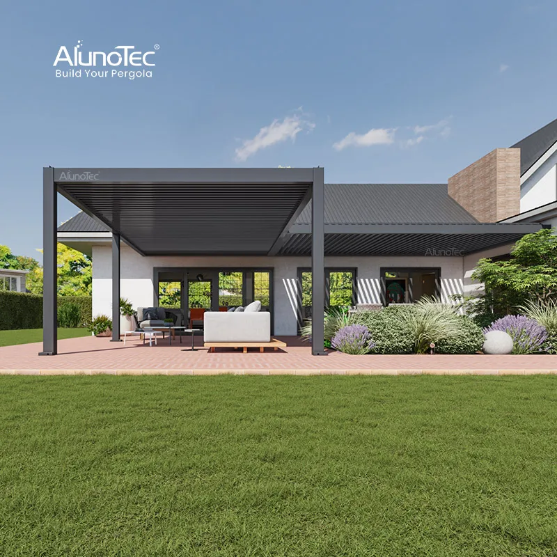 AlunoTec Customizable Motorised Patio Covers Backyard  Automatic Outdoor kitchen  Bioclimatic Aluminum  Pergola