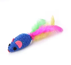 New Cute Small Mouse Wire Wrapping Rat Scratching Cat Toy With Colorful Feather