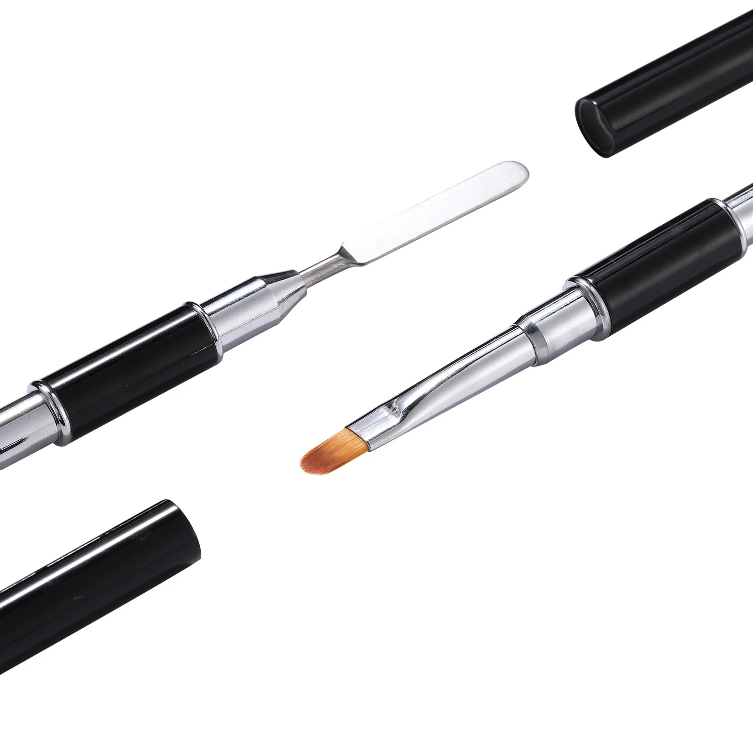 Multi-functional Nylon Fiber Poly Gel Brush 2 IN 1 Design Nail Tools Stainless Steel Gel Nail Art brush Set For Nail Art