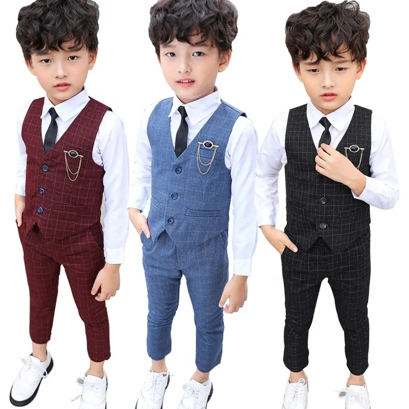 2022 Spring Baby Wedding Suits Elegant Formal Kids Piano Clothes Tuxedo Gentleman Children School Uniform Party 3PC Boys Outfits