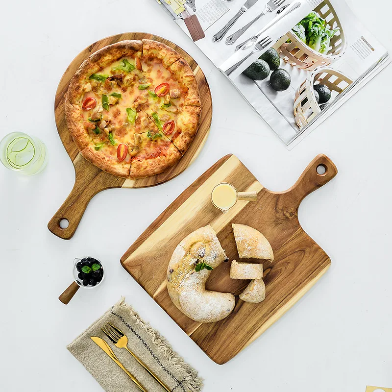 Acacia wood pizza plate, Western-style food Steak and bread plate acacia wooden tray