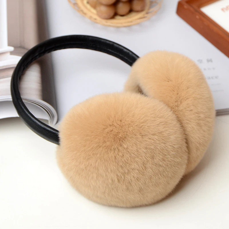 100% Rex Rabbit Fur Earmuffs Women Winter Warm Earmuffs Girls Plush Ear Cover Outdoor Cold Protection Ear-Muffs Folding Earflap