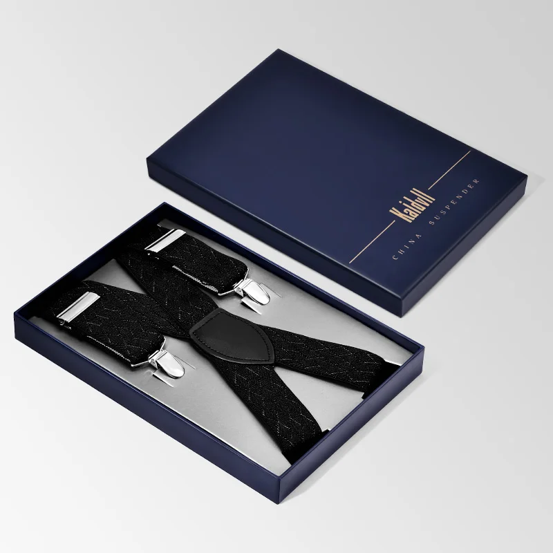 Black Color X Shape Fashion Design Adjustable Metal 4 Clips Elastic Band Straps Suspenders for Men