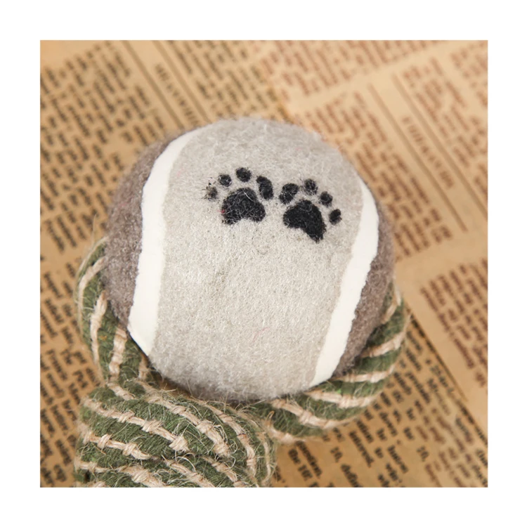 hemp cotton pet dog toy rope tennis ball